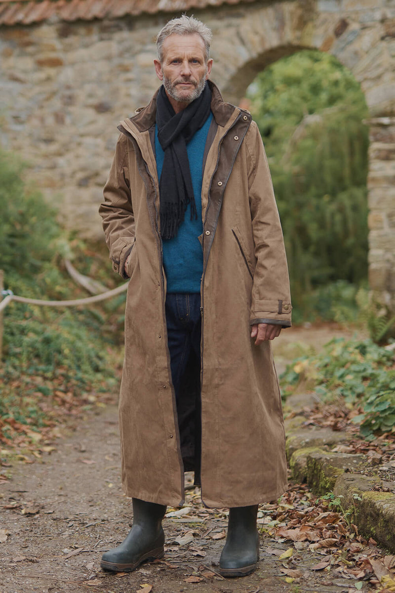Longcoats Breathable Newlyn Men s Long Raincoat with Hood Longcoats Trading Co